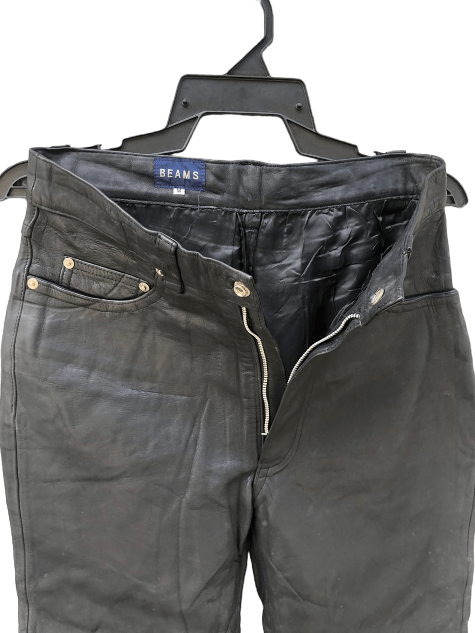 Beams Plus Rare💥Beams black Cowhide Leather Pants Size US 29 - 3 Thumbnail