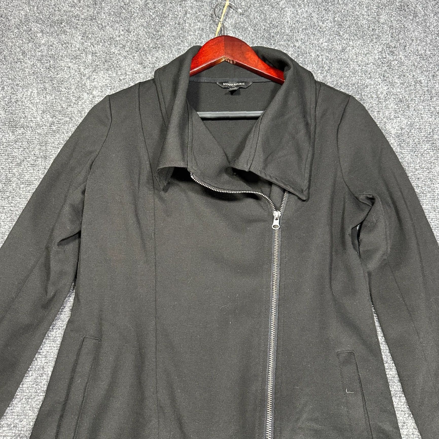 Banana Republic Banana Republic Jacket Womens XS Black Asymmetrical Zip Pockets Knit Classic Basic Jacket Car Coat Style Mens Womens Size XS / US 0-2 / IT 36-38 - 4 Thumbnail