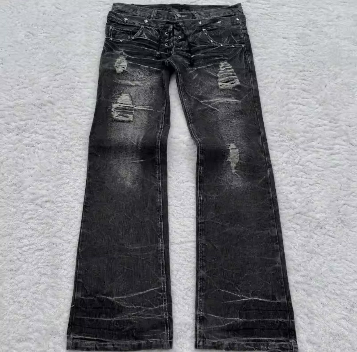 Jean Gothic Retro Micro Flared Double Waisted Lace Up Pants Size US 30 / EU 46 - 1 Thumbnail