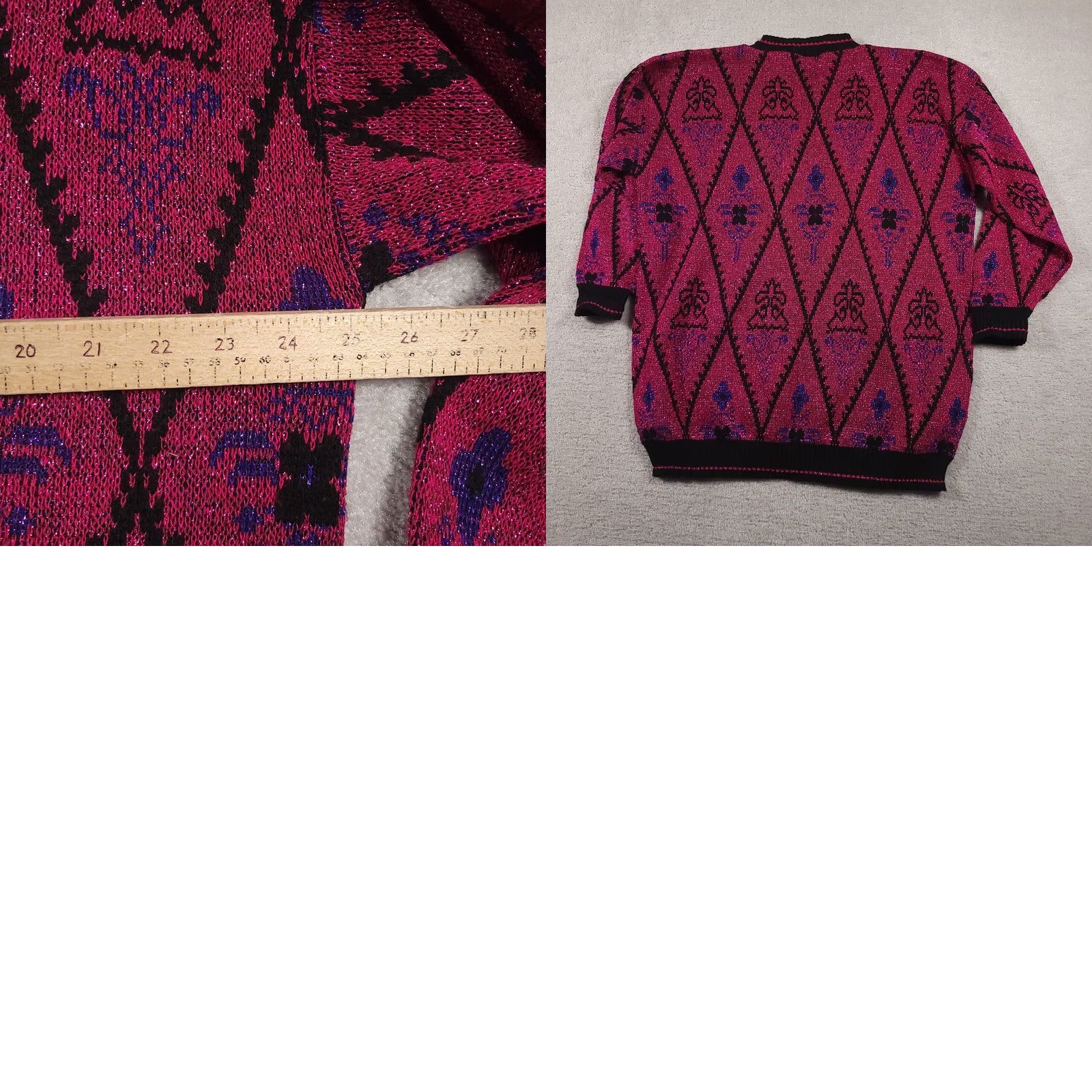 Vintage VINTAGE Distinctly Different Sweater Womens 22W Pink 80s Acrylic Pullover Geometric Glitter Crew Neck Size 3XL / US 20-22 - 9 Thumbnail