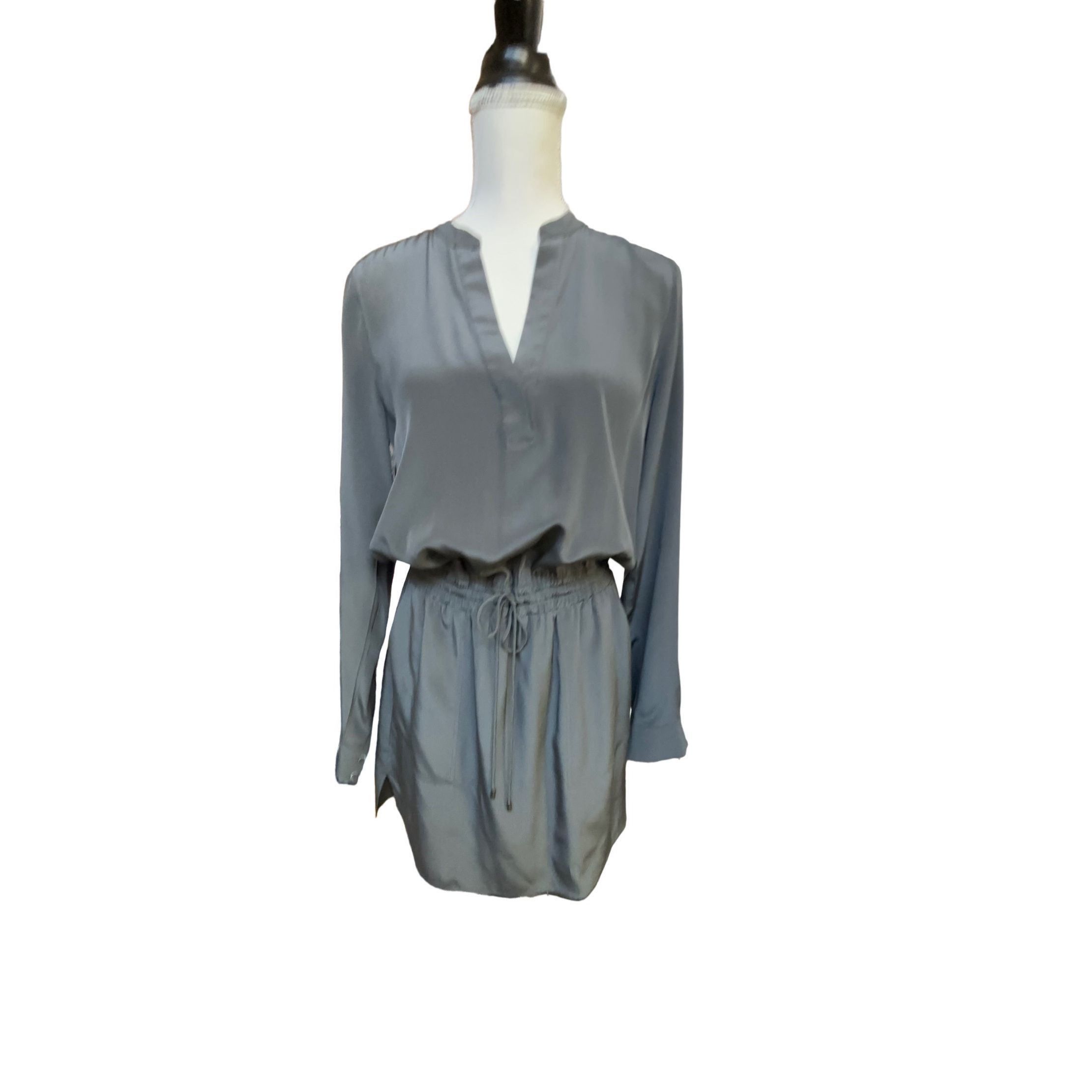 Image of Vince Dresses Vince Hickory Silk Drawstring Shirtdress 100% in Grey, Women's (Size Medium)