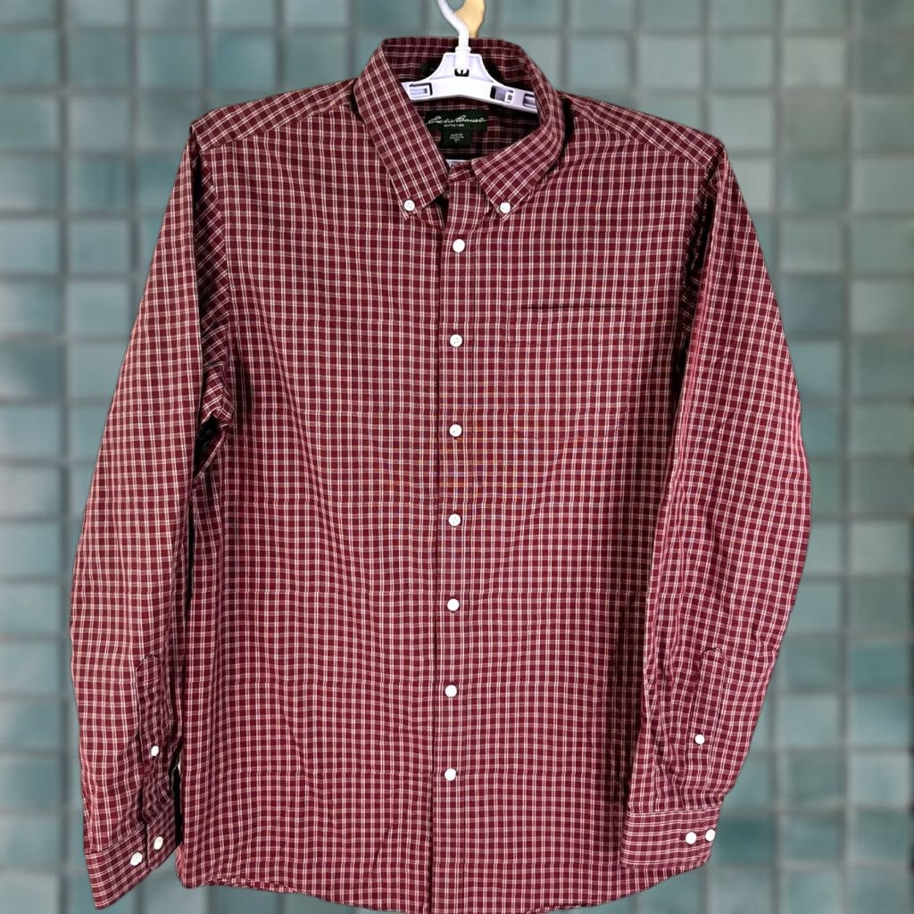 Eddie Bauer Eddie Bauer Button Down Shirt Mens LT Maroon Long Sleeve Check Size US L / EU 52-54 / 3 - 1 Thumbnail