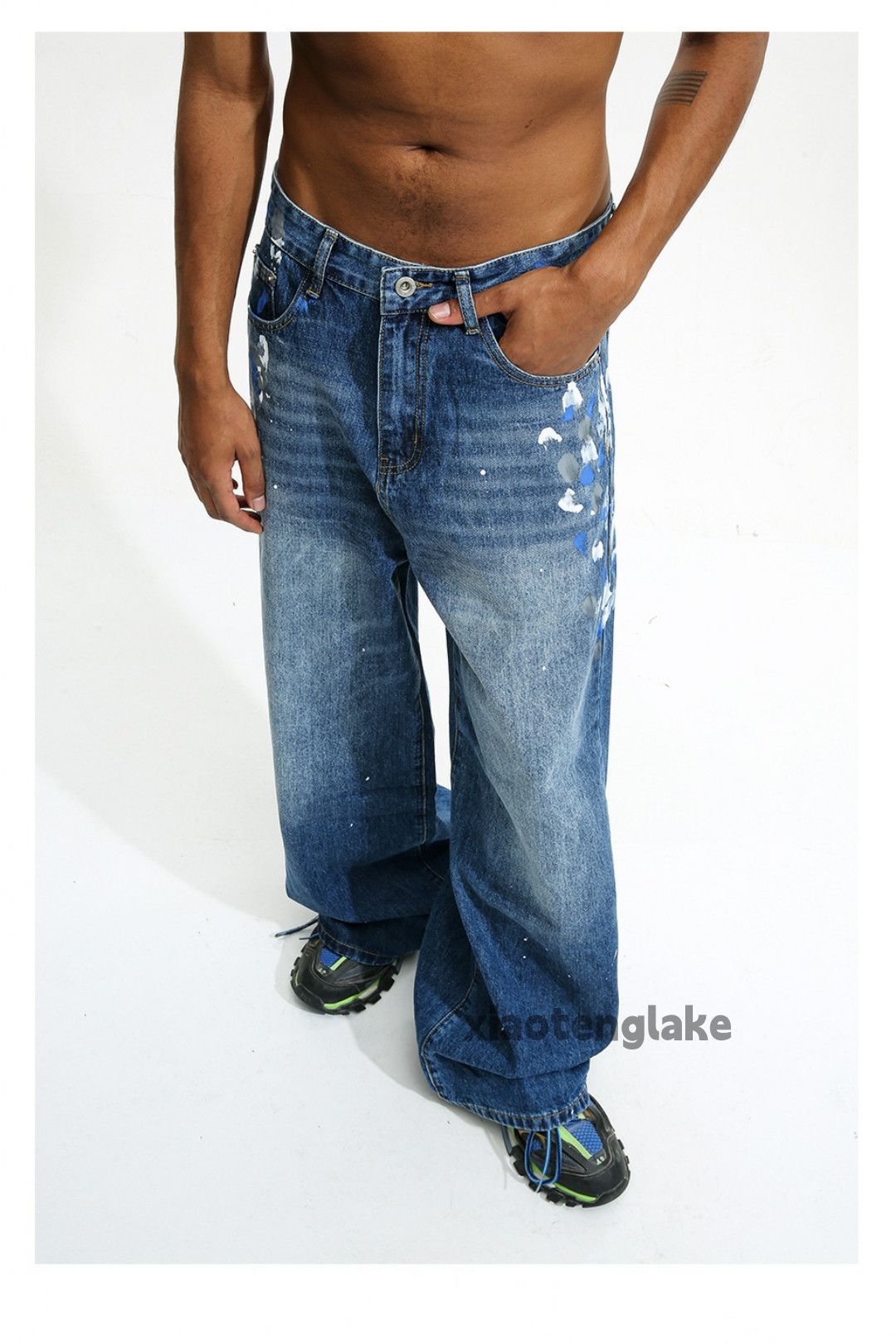 Jean × Vintage washed faded loose baggy skate paint flared jeans Size US 28 / EU 44 - 3 Thumbnail