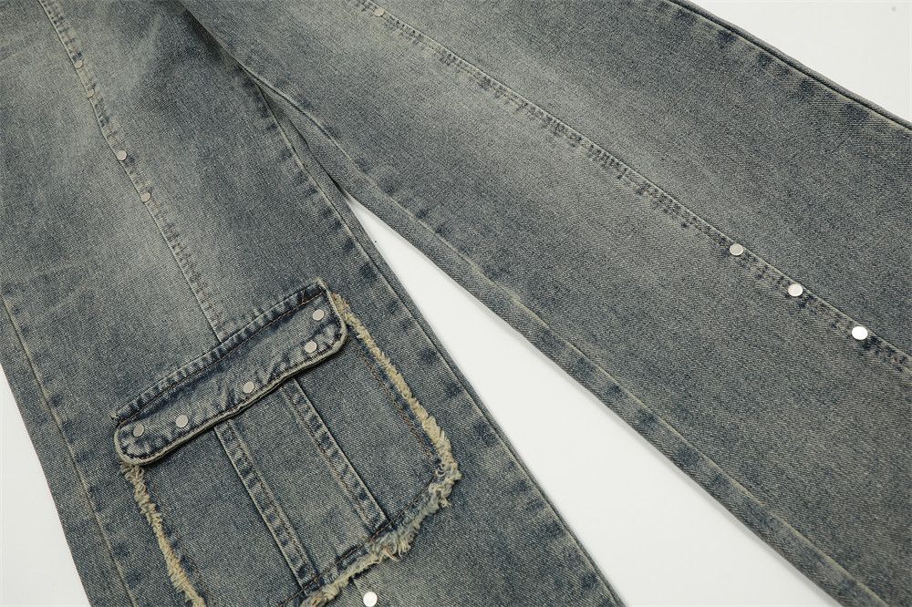 Japanese Brand × Jean Street Washed Distressed Rivet Raw Pocket Cargo Jeans Size US 32 / EU 48 - 5 Thumbnail