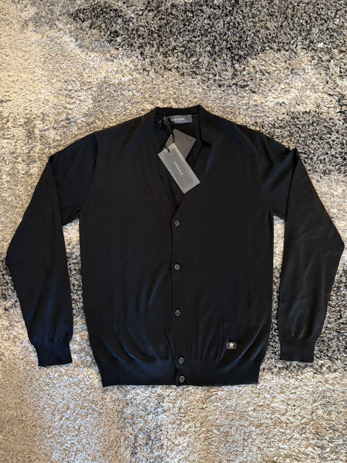 Versace Versace Leather Tab Wool Cardigan Size US M / EU 48-50 / 2 - 1 Thumbnail