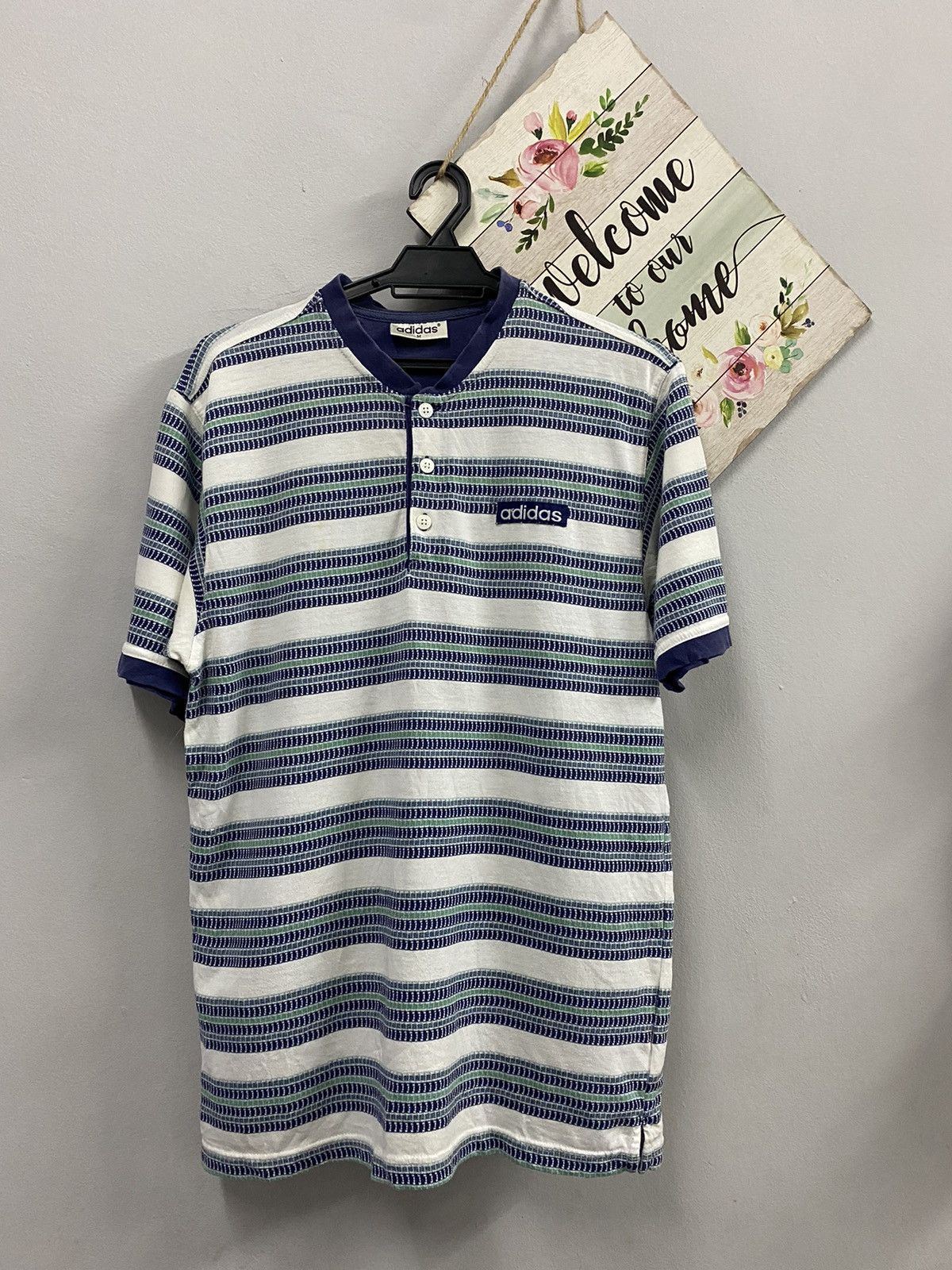 Adidas × Vintage Vintage adidas Button up Tshirt Ringer stripe 🚄 Size US M / EU 48-50 / 2 - 1 Thumbnail