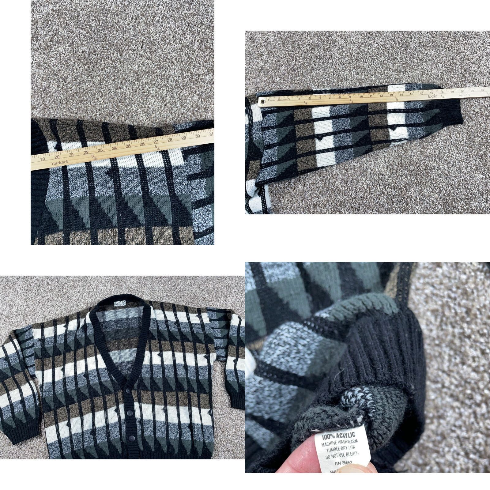 Area VINTAGE Area Men's XL Cardigan Sweater Geometric Pattern Knitted 80s Retro Hipster Black White Size US XL / EU 56 / 4 - 8 Thumbnail