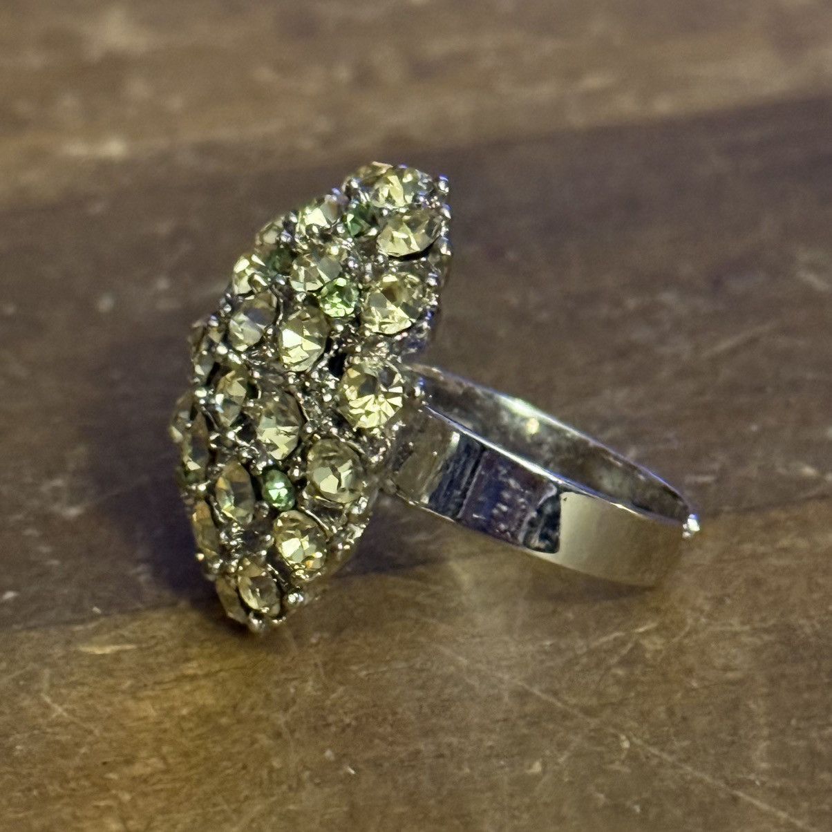 Vintage Vintage silver tone light green rhinestones cluster ring Size ONE SIZE - 8 Thumbnail