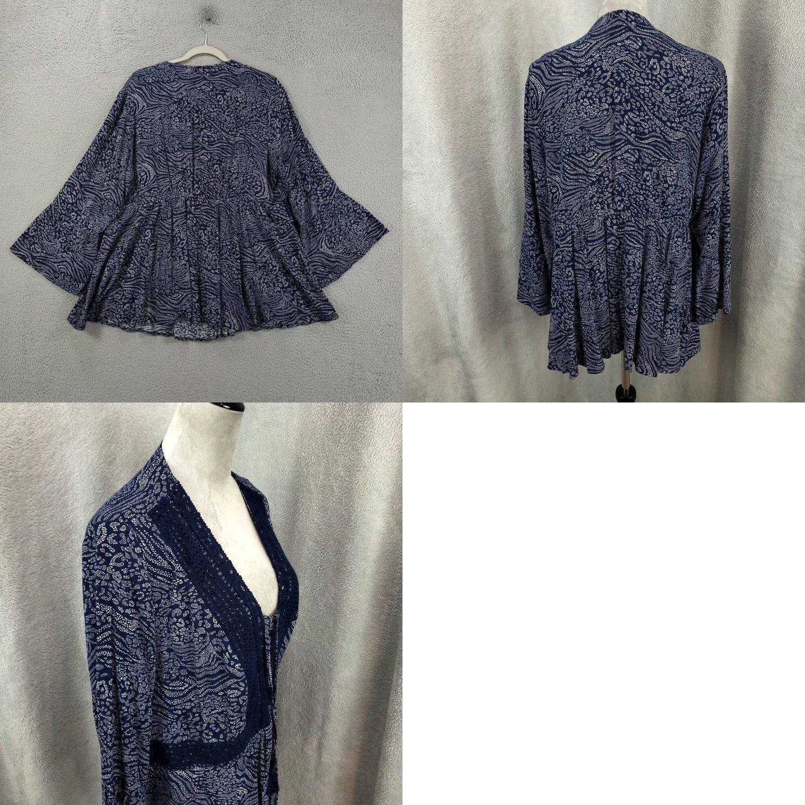 Torrid TORRID Bohemian Tunic Blouse Womens Plus Size 1X Long Sleeve V-Neck Tasseled Geometric Stripe Navy Blue Size XL / US 12-14 / IT 48-50 - 8 Thumbnail