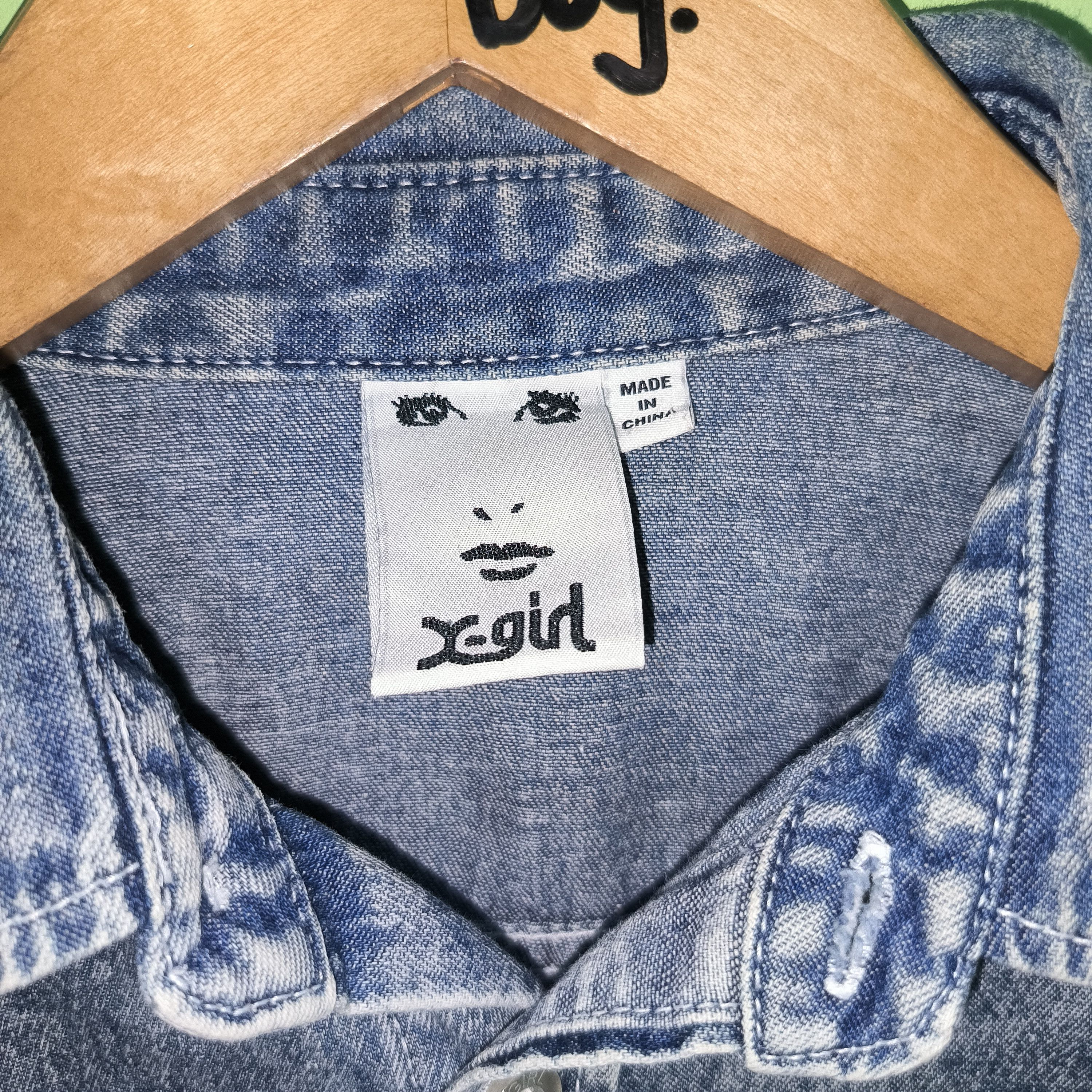 Japanese Brand X-girl Chemical Wash Denim Face Shirts Size US M / EU 48-50 / 2 - 2 Thumbnail