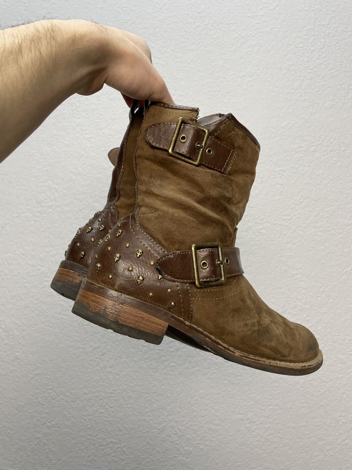 Vintage Italian AS 98 Guidi Style Skull Leather Biker Boots