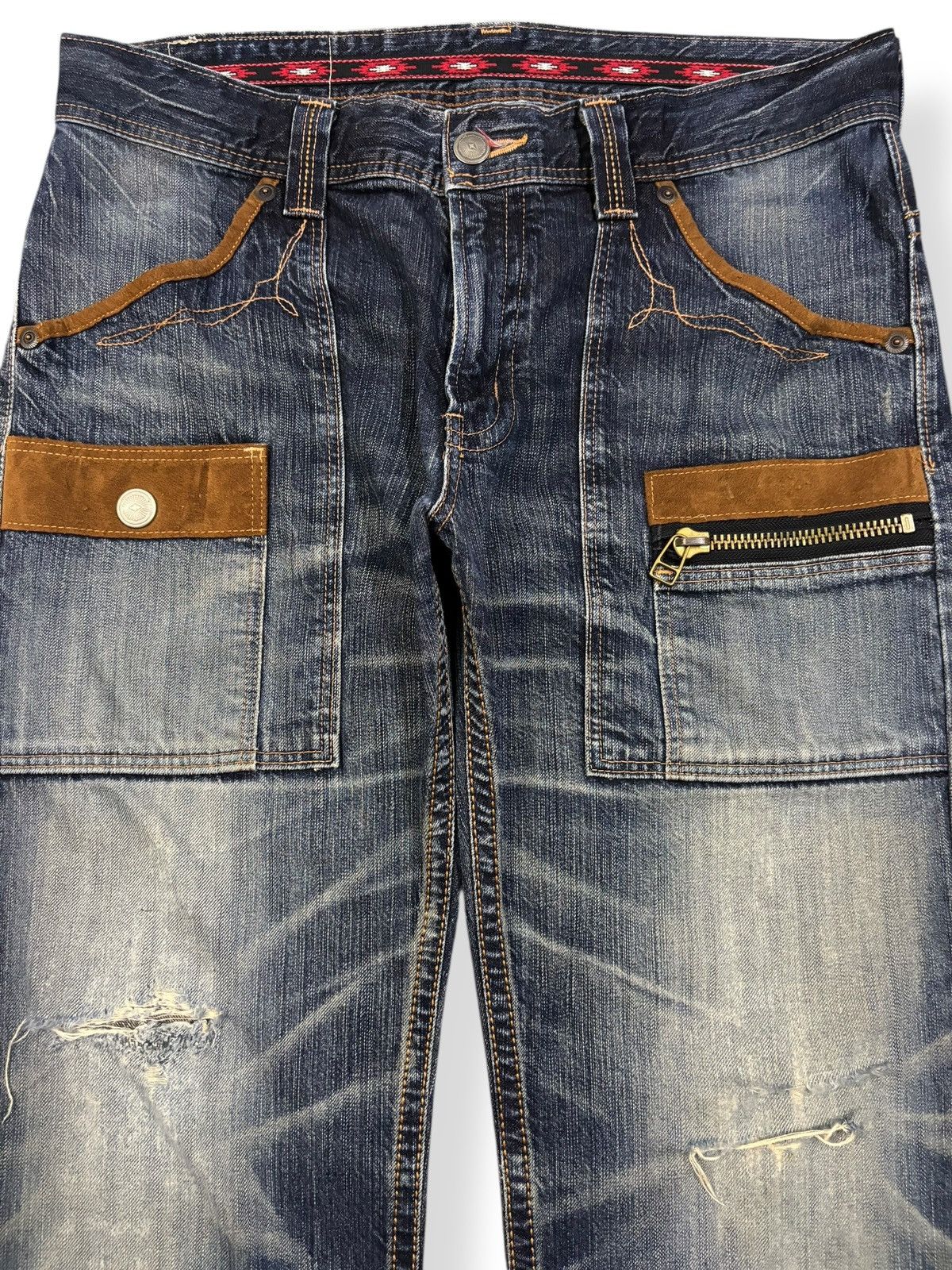 Edwin Vintage Edwin XV Whisker Washed Distressed Denim Bush Pants Size US 35 - 3 Thumbnail