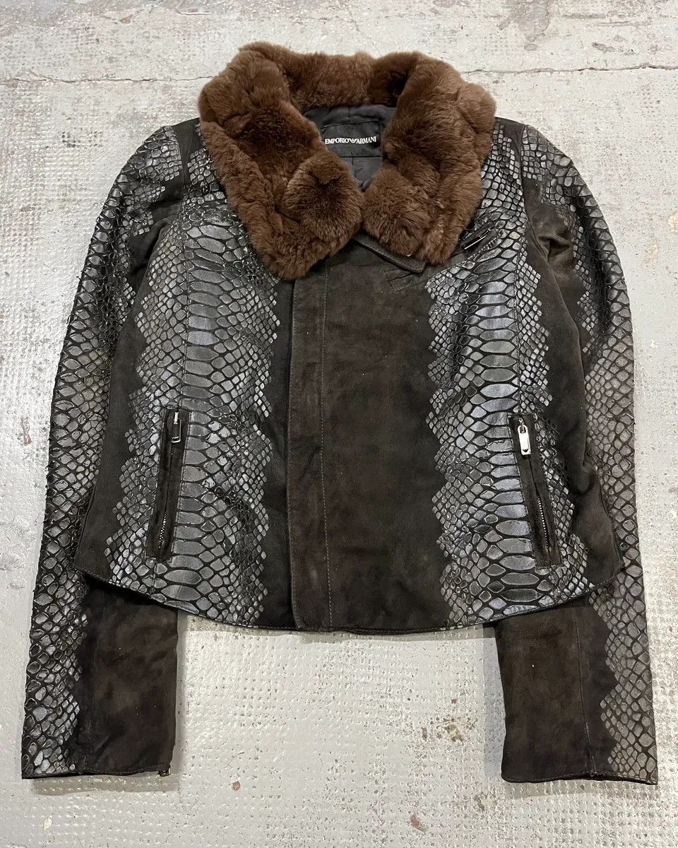Emporio Armani AW2008 Emporio Armani Black Leather Fur Collar Snake Skin Effect Jacket Size M / US 6-8 / IT 42-44 - 5 Thumbnail