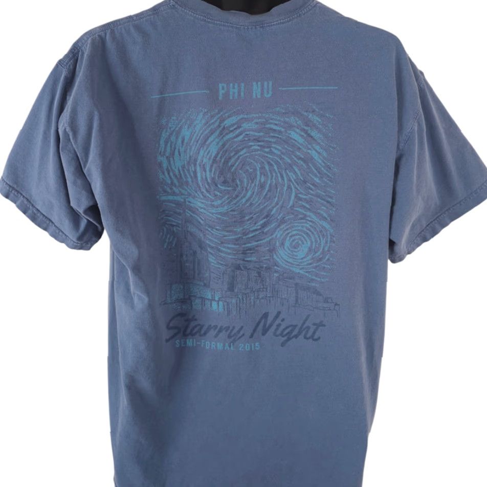 Comfort Colors Vincent Van Gogh T Shirt Mens Size Large Blue Starry Night Phi Nu Semi Formal Shirt Mens Large Blue Starry Night Phi Nu Semi Formal Size 42R - 4 Thumbnail
