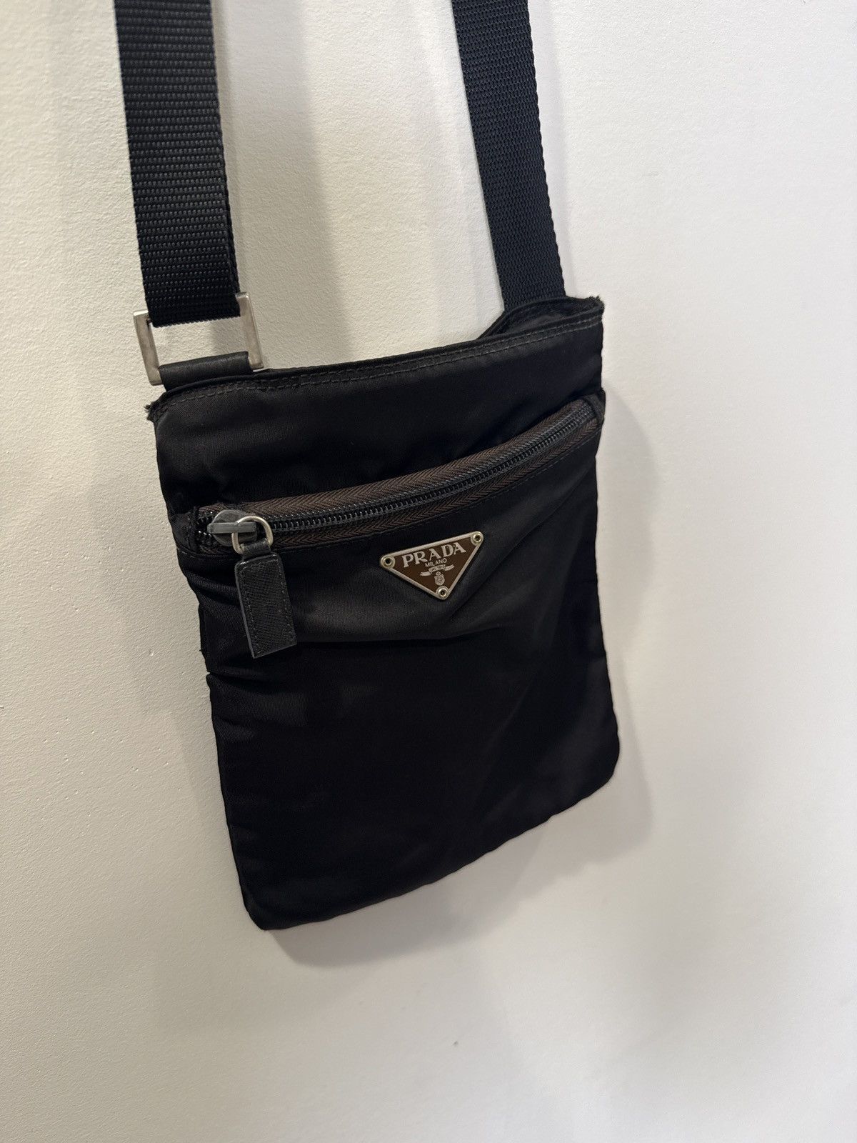 Prada Prada Black Nylon Crossbody Bag w/ Brown Leather Trim Size ONE SIZE - 1 Thumbnail