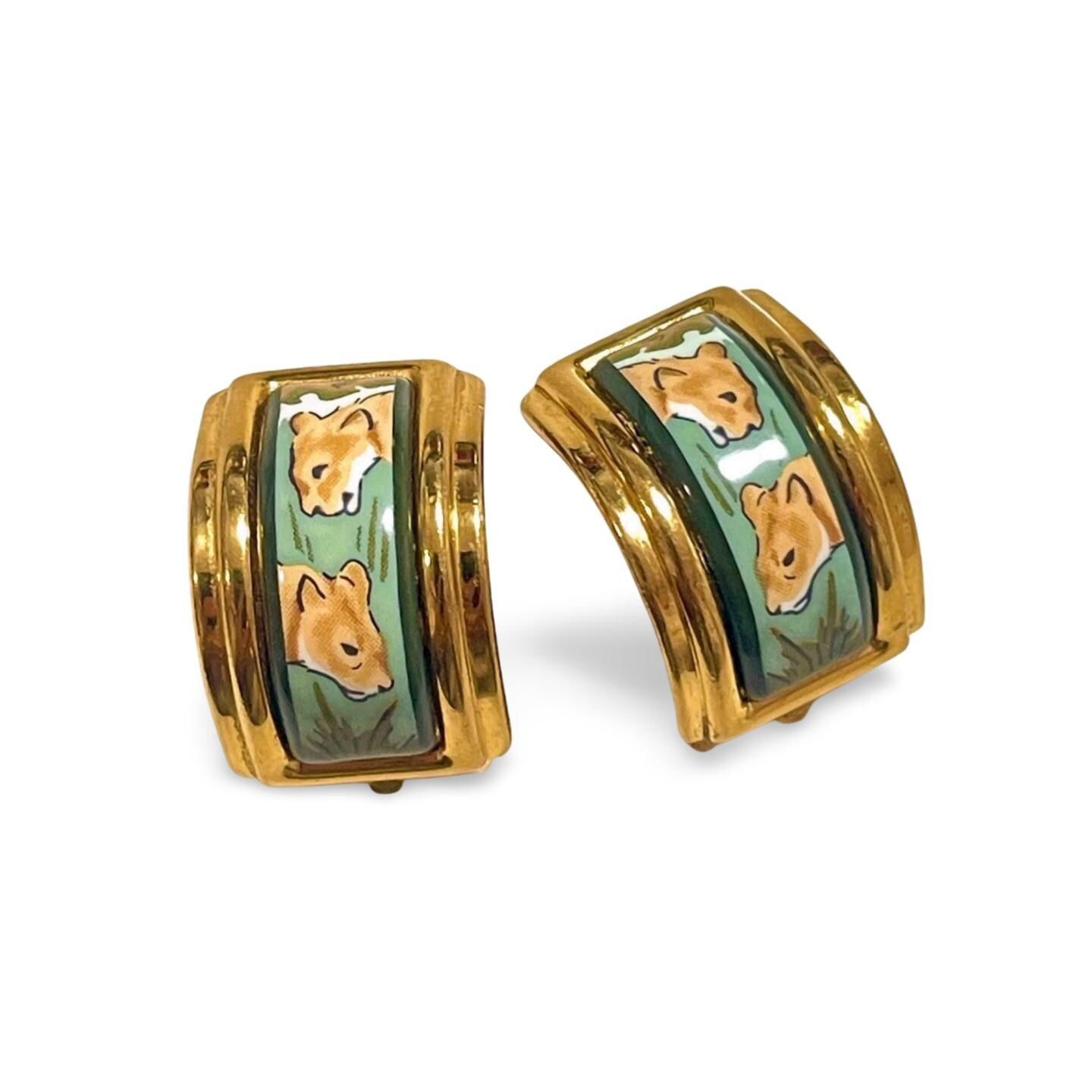 Hermes Vintage Hermes cloisonné enamel golden earrings, lion Size ONE SIZE - 9 Thumbnail