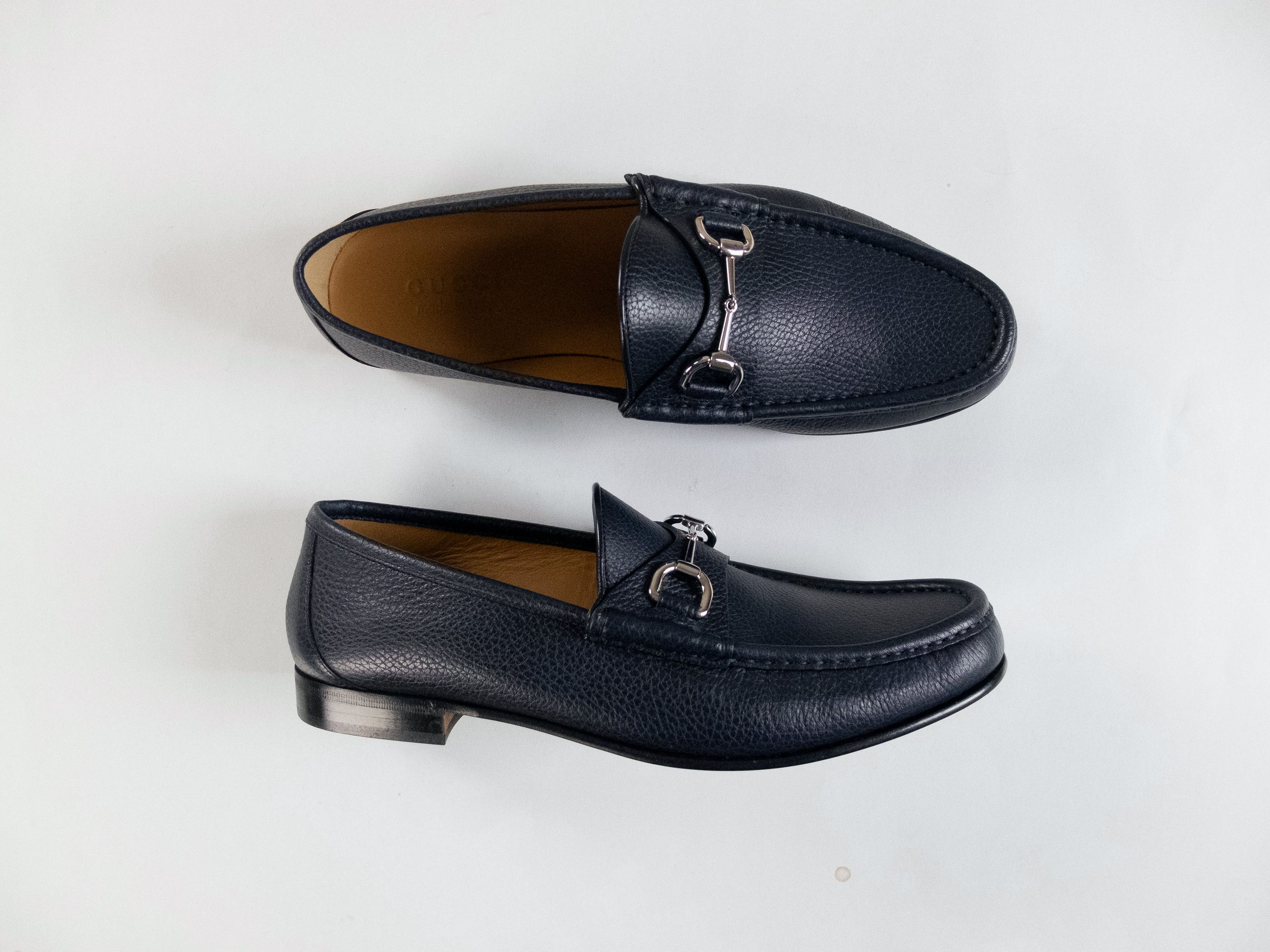 image of Gucci Navy Blue Classic Horsebit Leather Loafers Shoes 10.5, Men's