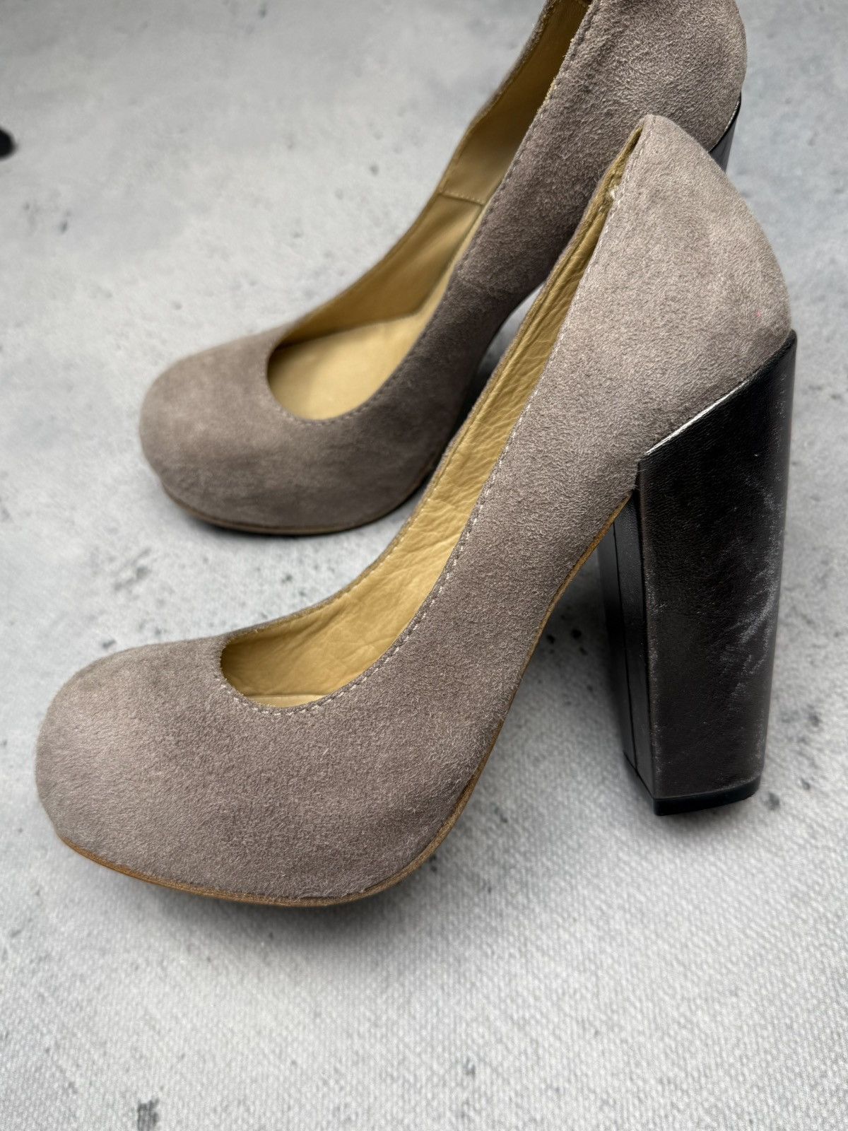 Acne Studios Vintage Acne Studios Taupe Suede Chunky Block Heel Pumps Lux Size US 7 / IT 37 - 3 Thumbnail
