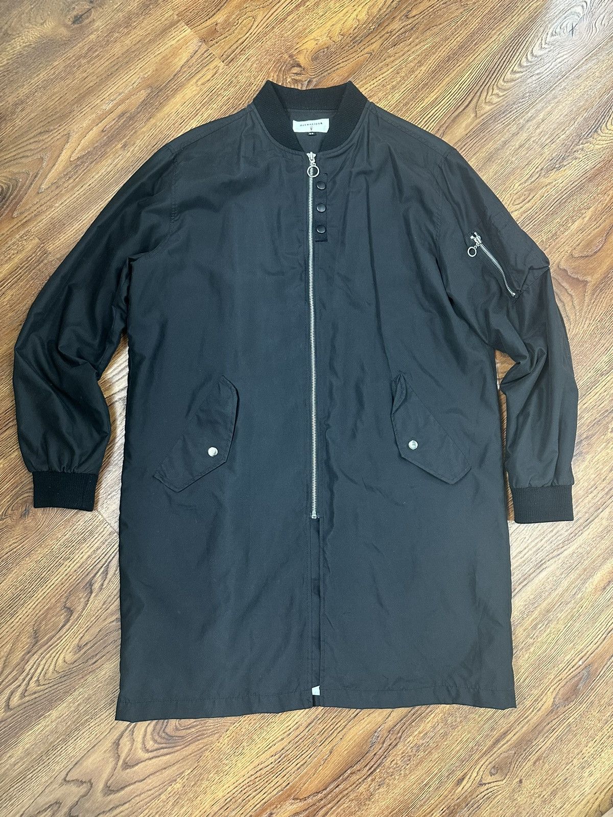 image of Korean Brand Elongated Bomber in Black, Men's (Size Large)