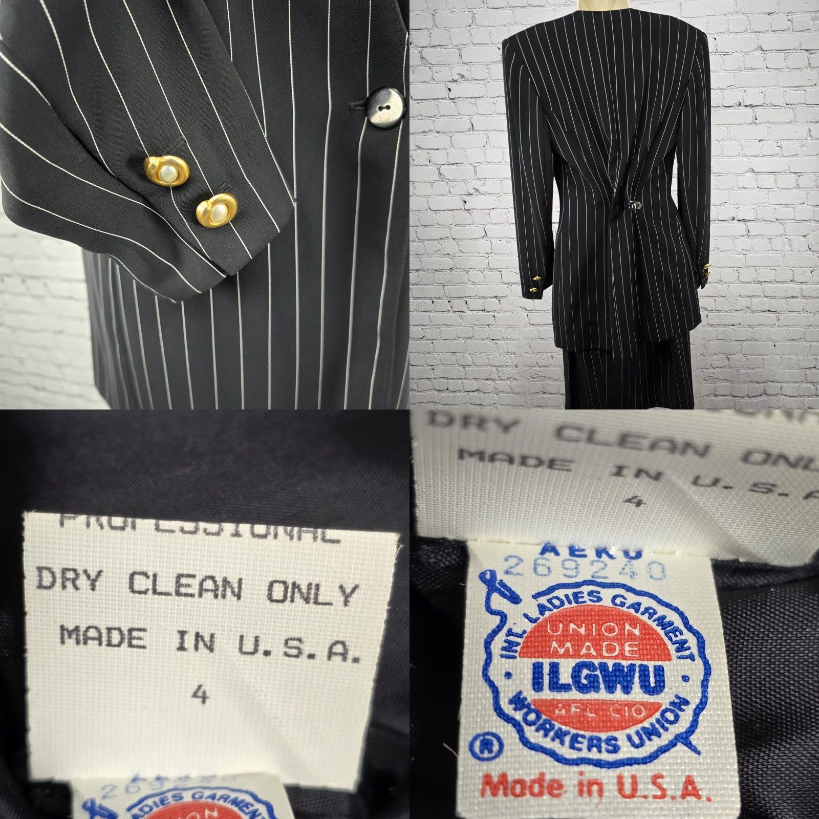Vintage VTG Noviello-Bloom Black Pinstripe Two Piece Skirt Suit Size 4 Women Clothing Set Jacket Skirt Lined 100% Polyester 2 Piece Vintage Size 27" / US 4 / IT 40 - 8 Thumbnail