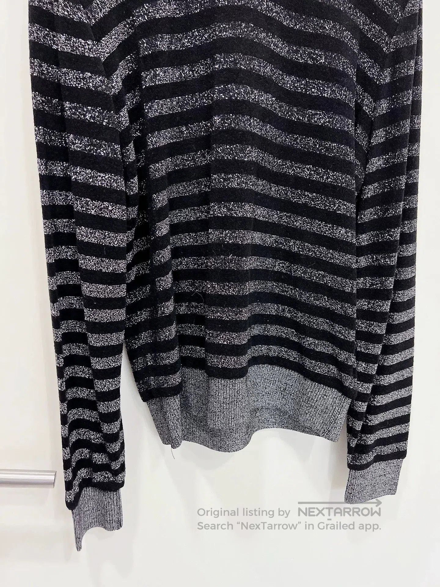 Saint Laurent Paris Saint Laurent Silver Black Striped Sweater. Size S / US 4 / IT 40 - 3 Thumbnail