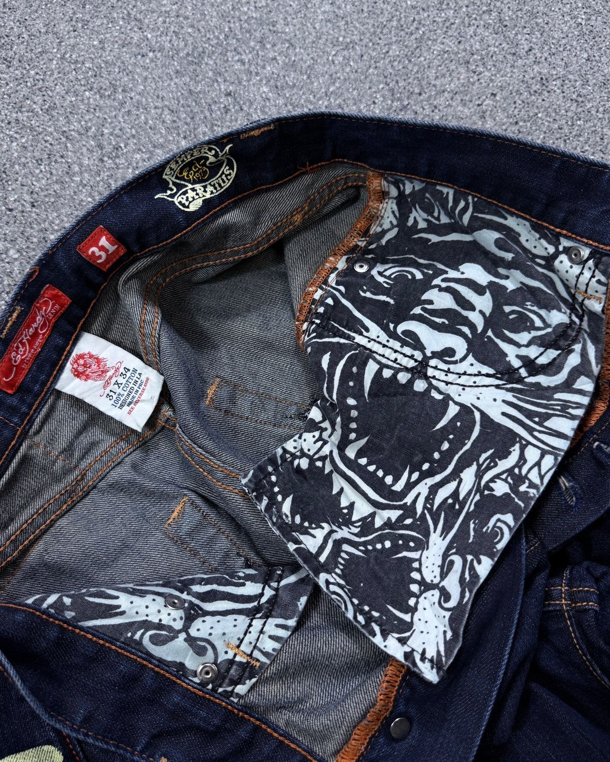 Ed Hardy Rare VTG Ed Hardy Wolf Embroidery Flare Jeans Size US 31 - 6 Thumbnail