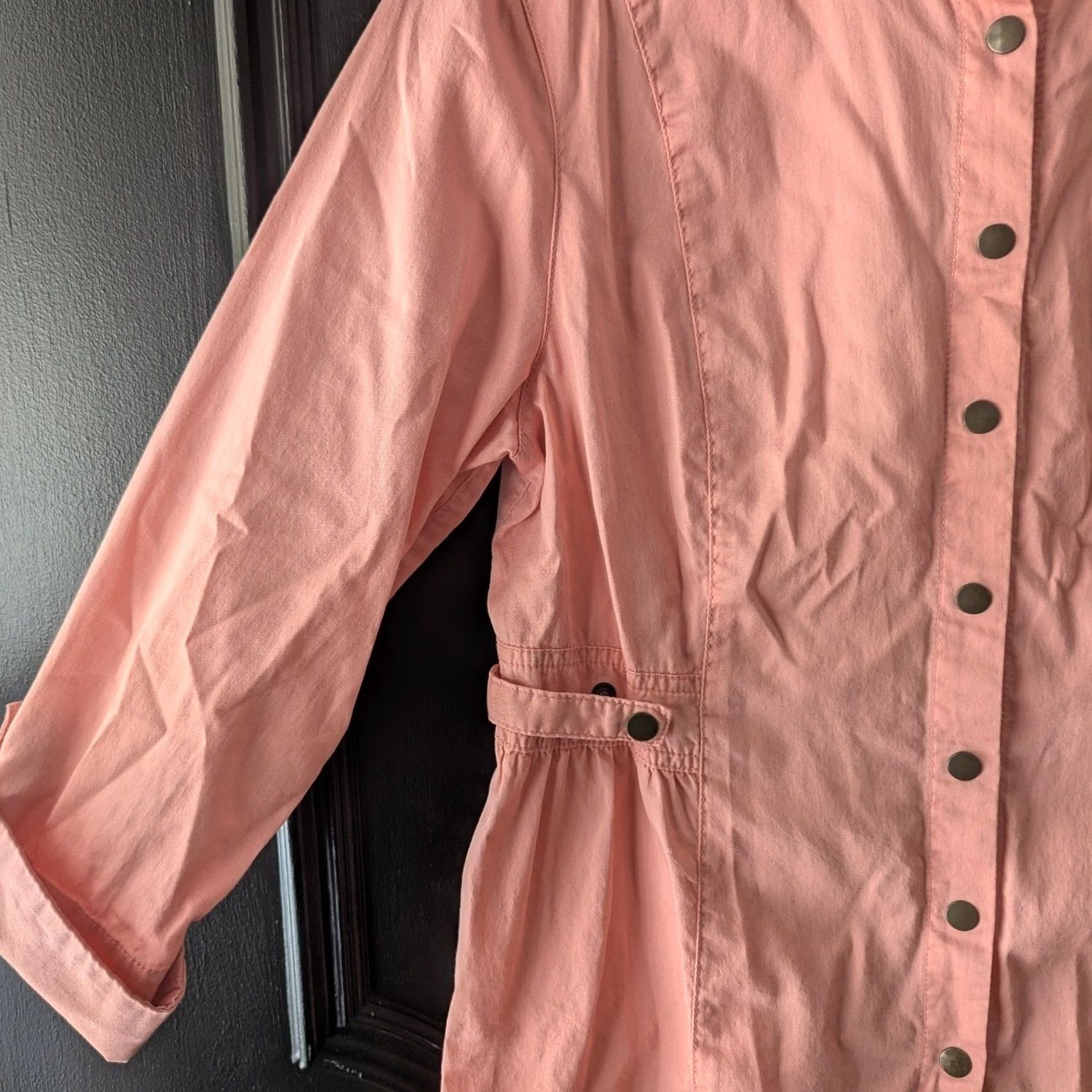 Vintage Light Pink Snap Up Utility Shirt Top Women's S 100% Cotton Christopher & Banks Button Up Blouse Tunic Casual Office Wear Size S / US 4 / IT 40 - 3 Thumbnail