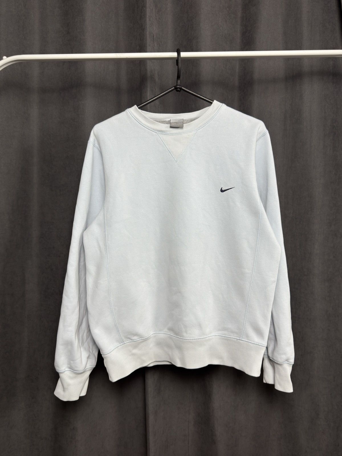 Nike × Vintage 90s Navy Blue Mini Swoosh Logo Sweatshirt Size US S / EU 44-46 / 1 - 1 Thumbnail