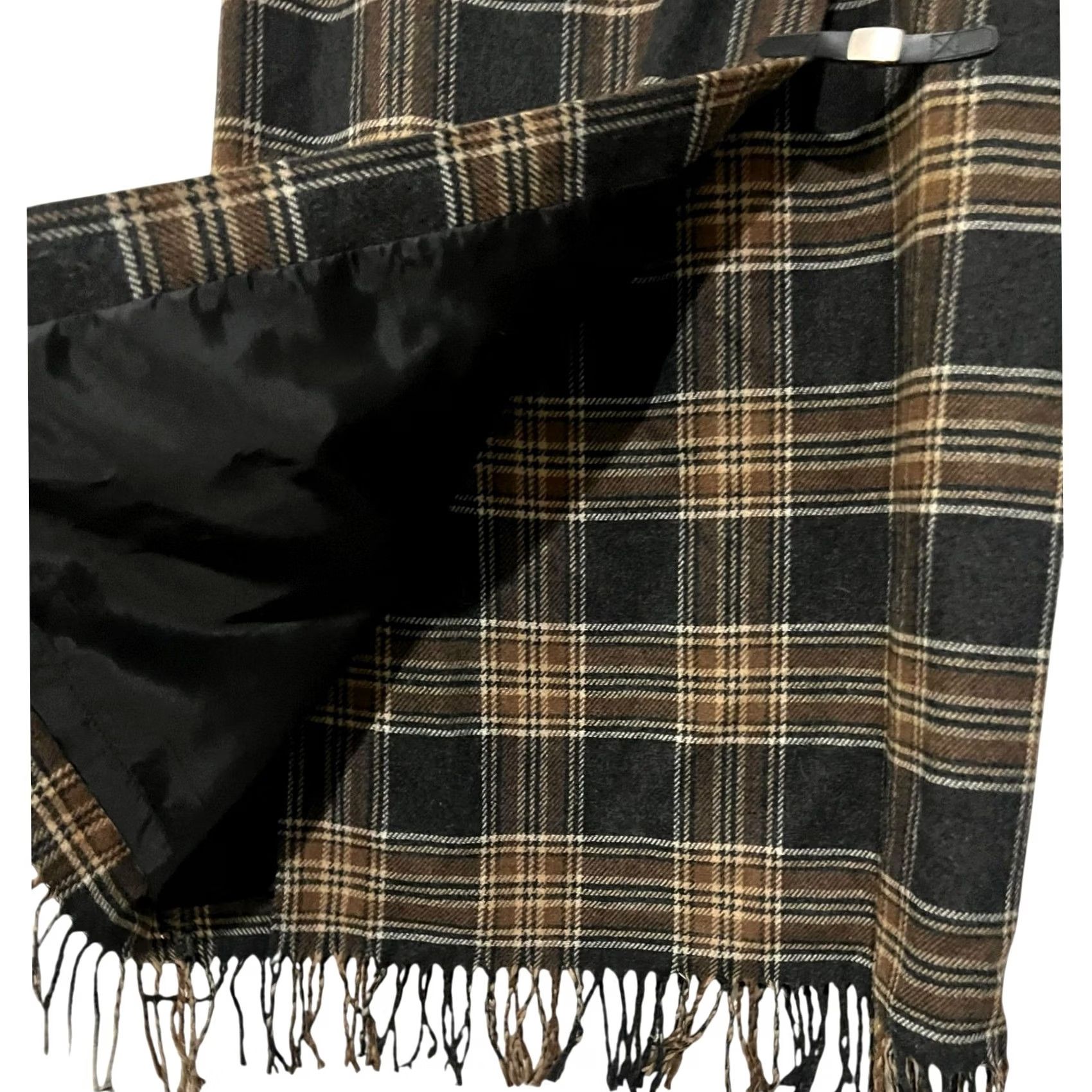 Vintage VINTAGE David N. Plaid Wool Blend Midi Wrap Skirt Buckle Fringe Size 10 Women’s, 90s Academia, Fall/Winter, Button Closure, Brown Size 32" / US 10 / IT 46 - 3 Thumbnail