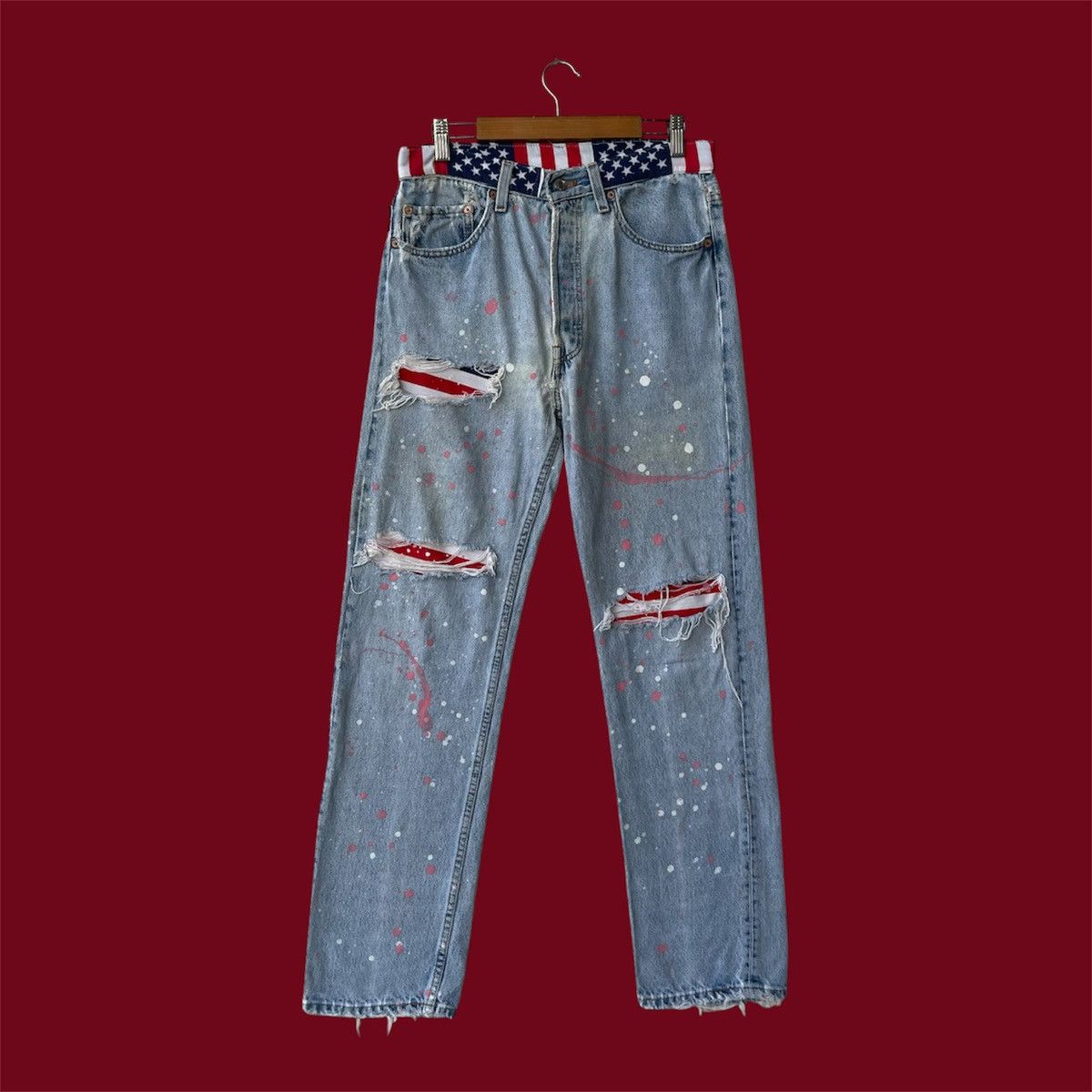 Levi's 90s Levi’s 501 Reworked Americana Paint Splatter Denim Jeans Size US 32 / EU 48 - 1 Thumbnail