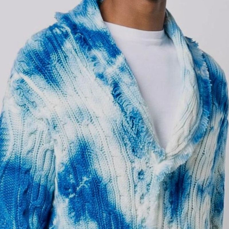 Alanui ALANUI: Men’s Wool Blue/White Tie Dye Cardigan - Small Size US S / EU 44-46 / 1 - 1 Thumbnail