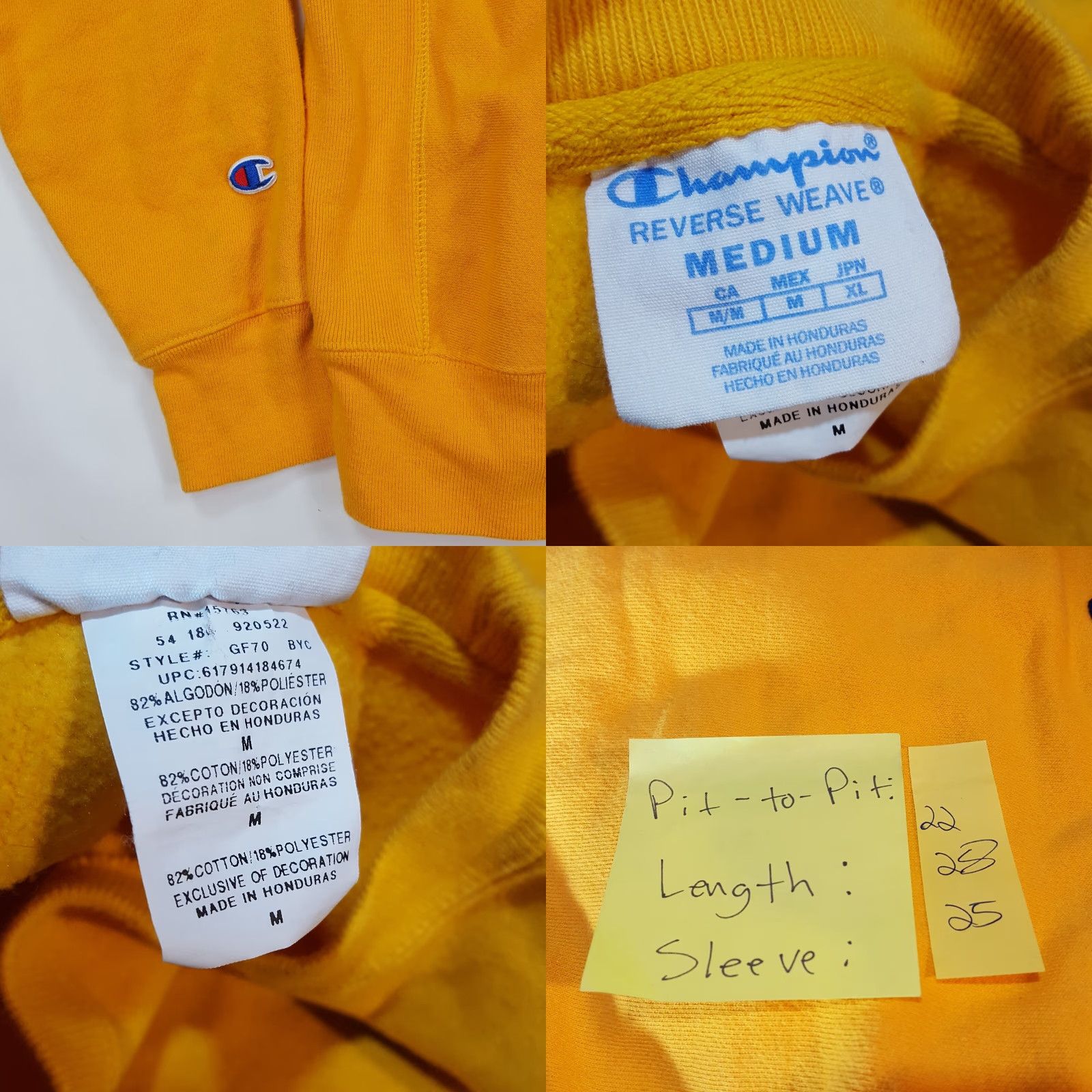 Champion VINTAGE Champion Reverse Weave Yellow Men's M Spell Out Crewneck Retro Sweatshirt Size US M / EU 48-50 / 2 - 8 Thumbnail