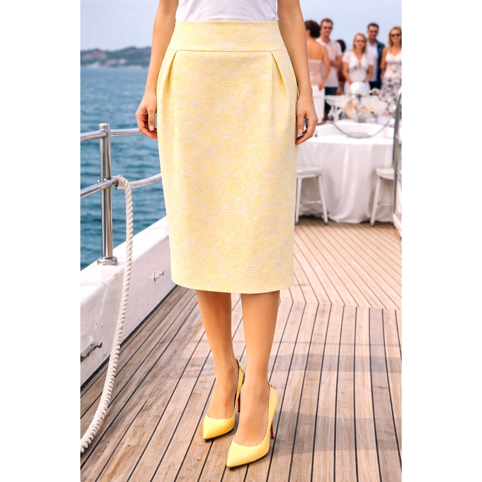Magaschoni Magaschoni Jacquard Pleated Skirt - Buttercup Combo 10 Size 32" / US 10 / IT 46 - 1 Thumbnail