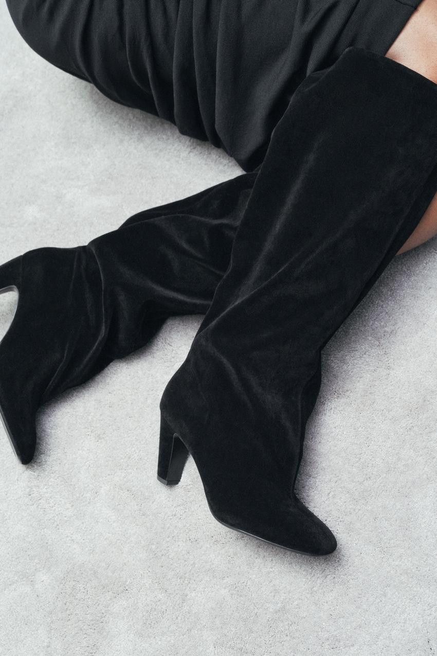 Zara VELVET LOOK HEELED BOOTS Size US 10 / IT 40 - 7 Thumbnail