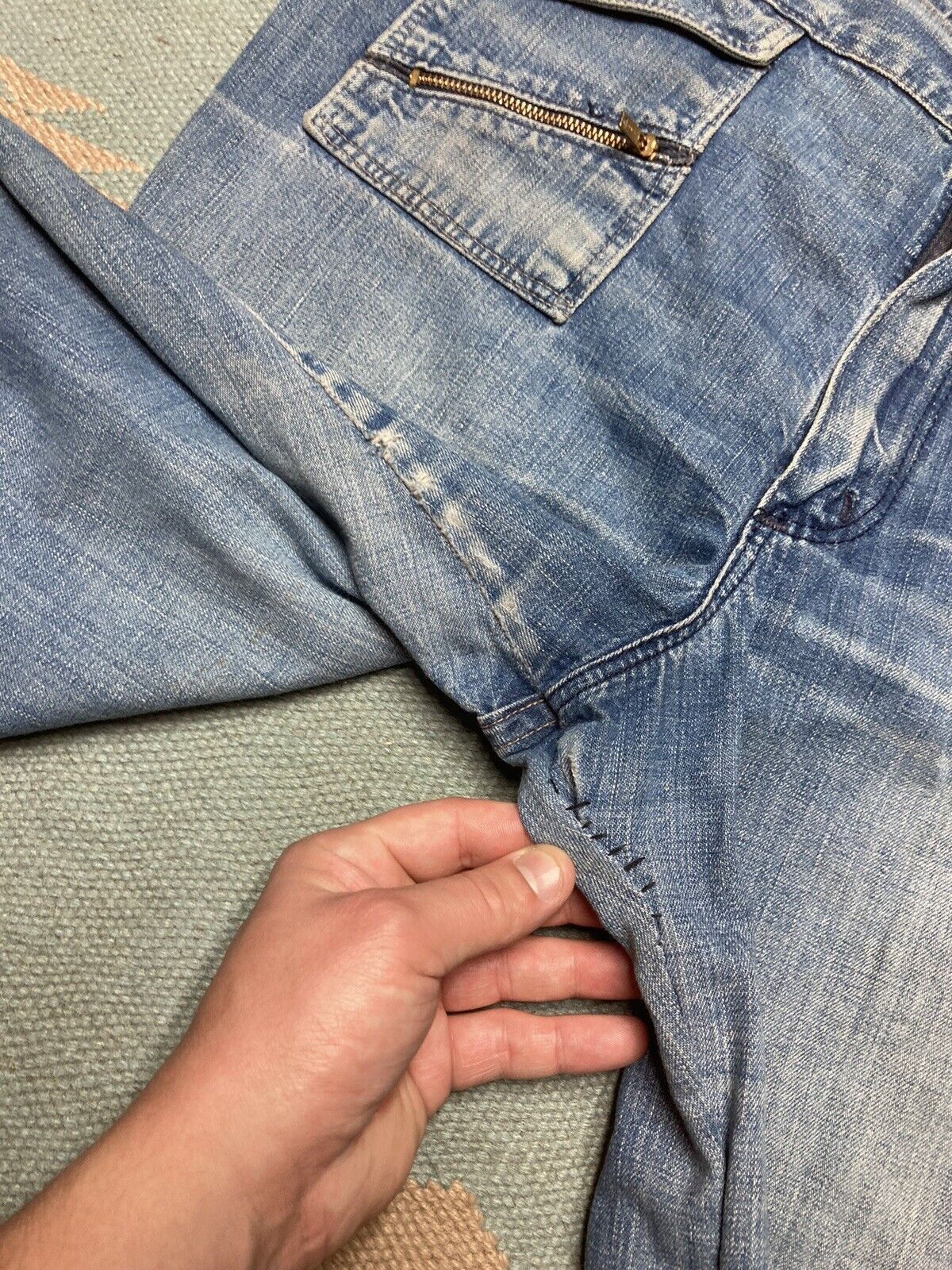 Vintage 70s maverick bell bottom jeans fade denim flare hippie 34x31 Size 34" / US 12 / IT 48 - 8 Thumbnail