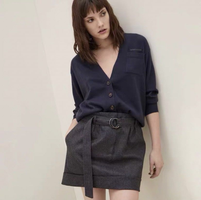 Brunello Cucinelli Brunello Cucinelli Dark Grey Beaded Belt Wool Skirt K26WX Size 26" / US 2 / IT 38 - 8 Thumbnail