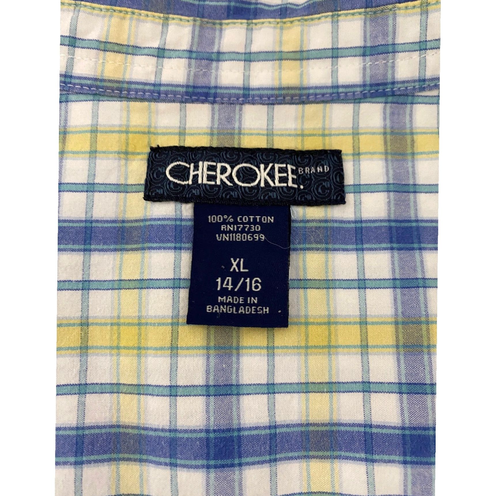 Cherokee Cherokee Shirt Button-Up Plaid Short Sleeve Boys XL 16 Blue Yellow Cotton Regular Shirt Boys Mens? Size US XL / EU 56 / 4 - 2 Thumbnail
