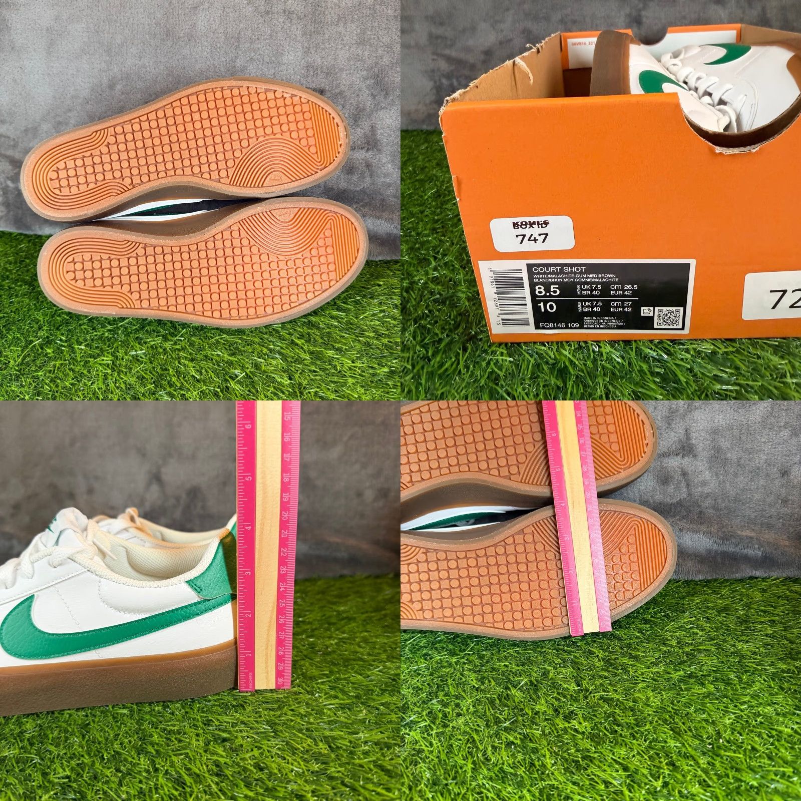Nike Nike Court Shot Low Top Sneakers Mens 8.5 White Green Gum Sole Casual Shoes Leather Canvas Comfort Cushioned Lace Up Size US M / EU 48-50 / 2 - 8 Thumbnail