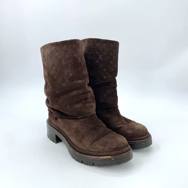 Louis Vuitton Louis Vuitton Dark brown logo print block mid-heel boots Size US 5.5 / EU 38 - 2 Thumbnail