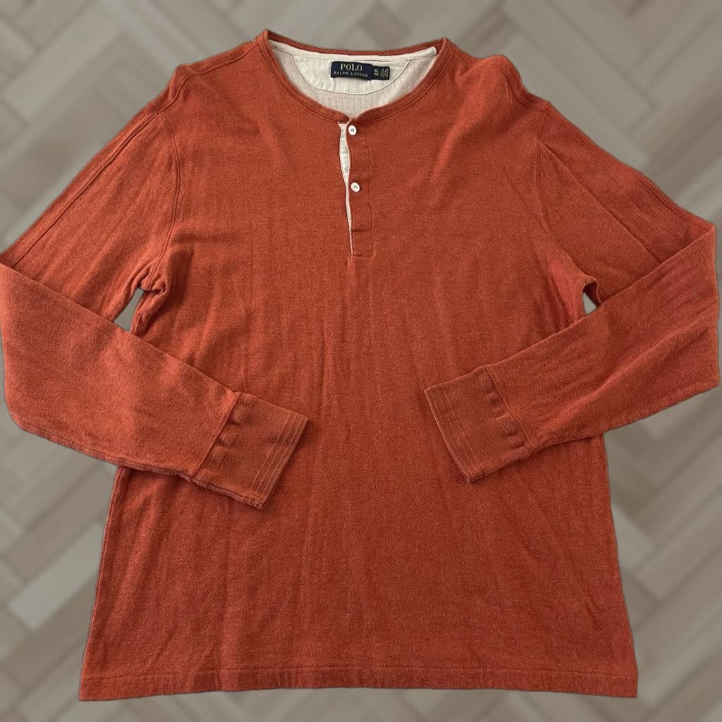 Polo Ralph Lauren Polo Ralph Lauren Long Sleeve Button-Up Henley Shirt XL Orange Mens Size US XL / EU 56 / 4 - 1 Thumbnail