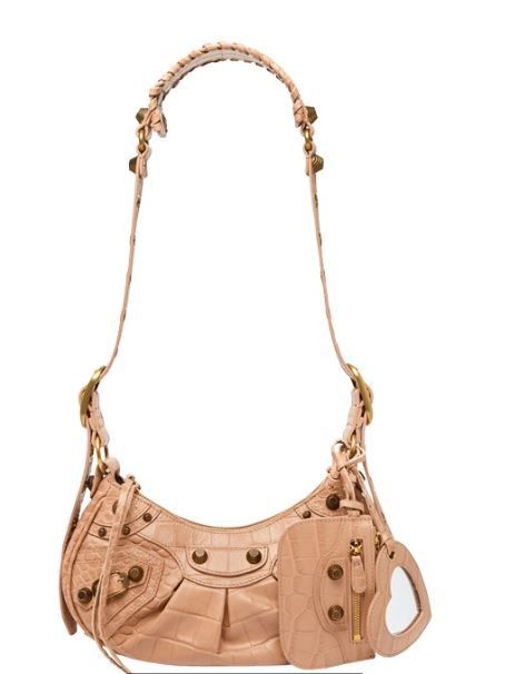 image of Balenciaga O1In1G1223 Le Cagole Xs Shoulder Bag Crocodile Embossed in Brush Pink, Women's