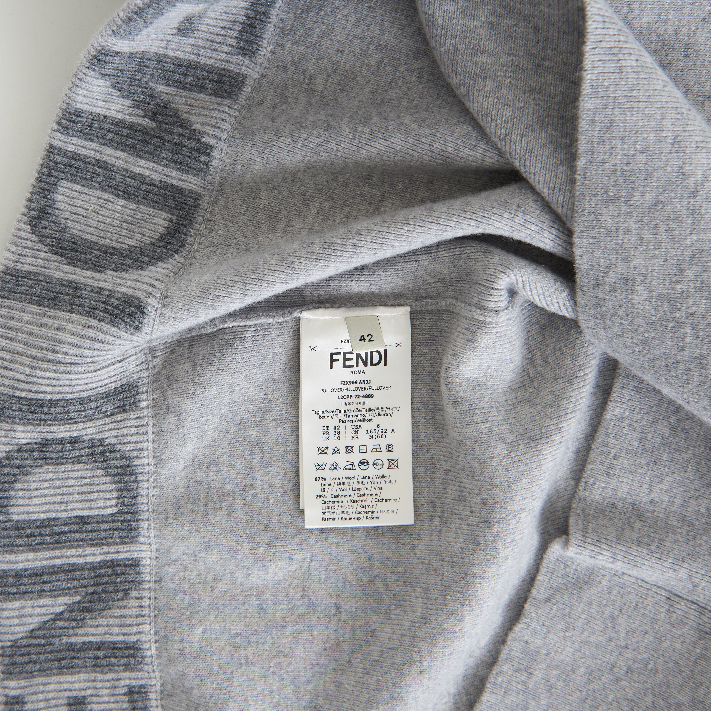 Fendi Grey Cashmere & Wool Sweater - Fendi Mirror Logo Motif Size M / US 6-8 / IT 42-44 - 12 Thumbnail