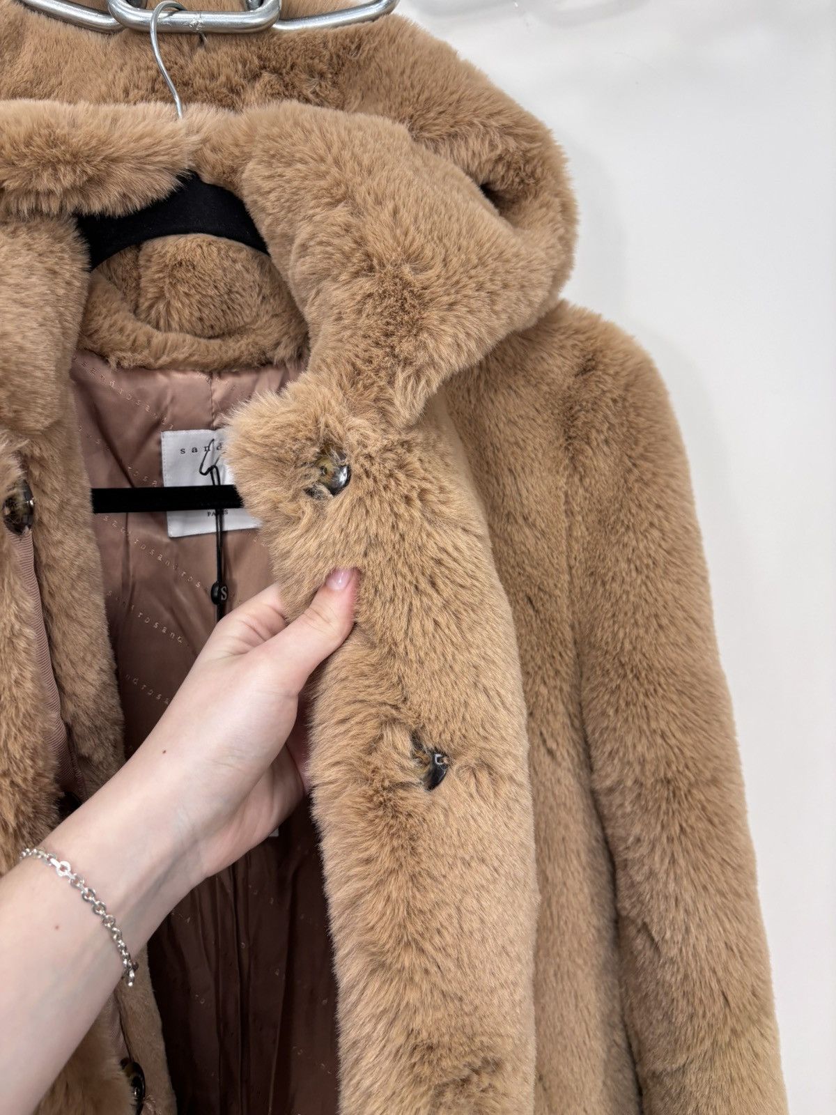 Sandro Sandro Paris NWT Women’s Mirage Long Jacket Faux Fur Hooded Size XS / US 0-2 / IT 36-38 - 11 Thumbnail