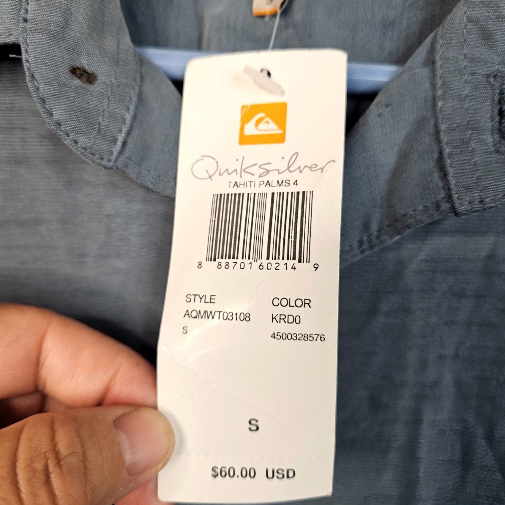 Vintage Quik sliver Waterman Collection Comfort Fit Men's TAHITI PALMS Shirt S Gray Short Sleeve Button-Up New Blue Brand. Size US S / EU 44-46 / 1 - 7 Thumbnail
