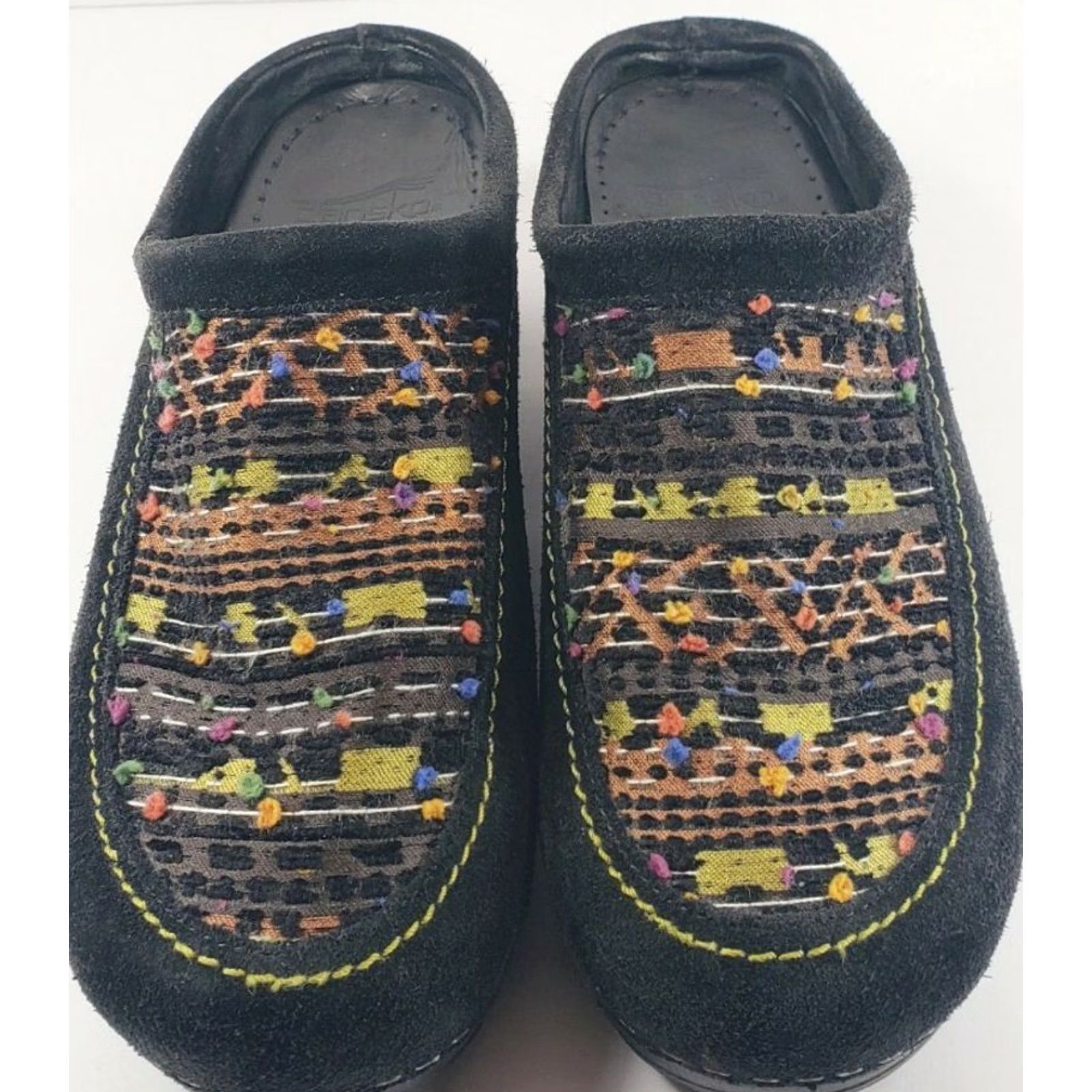 Dansko Dansko Clog Black Suede Multicolored Textile Vamp Women's Platform Sz. 7.5M 38EU Size US 8 / IT 38 - 3 Thumbnail