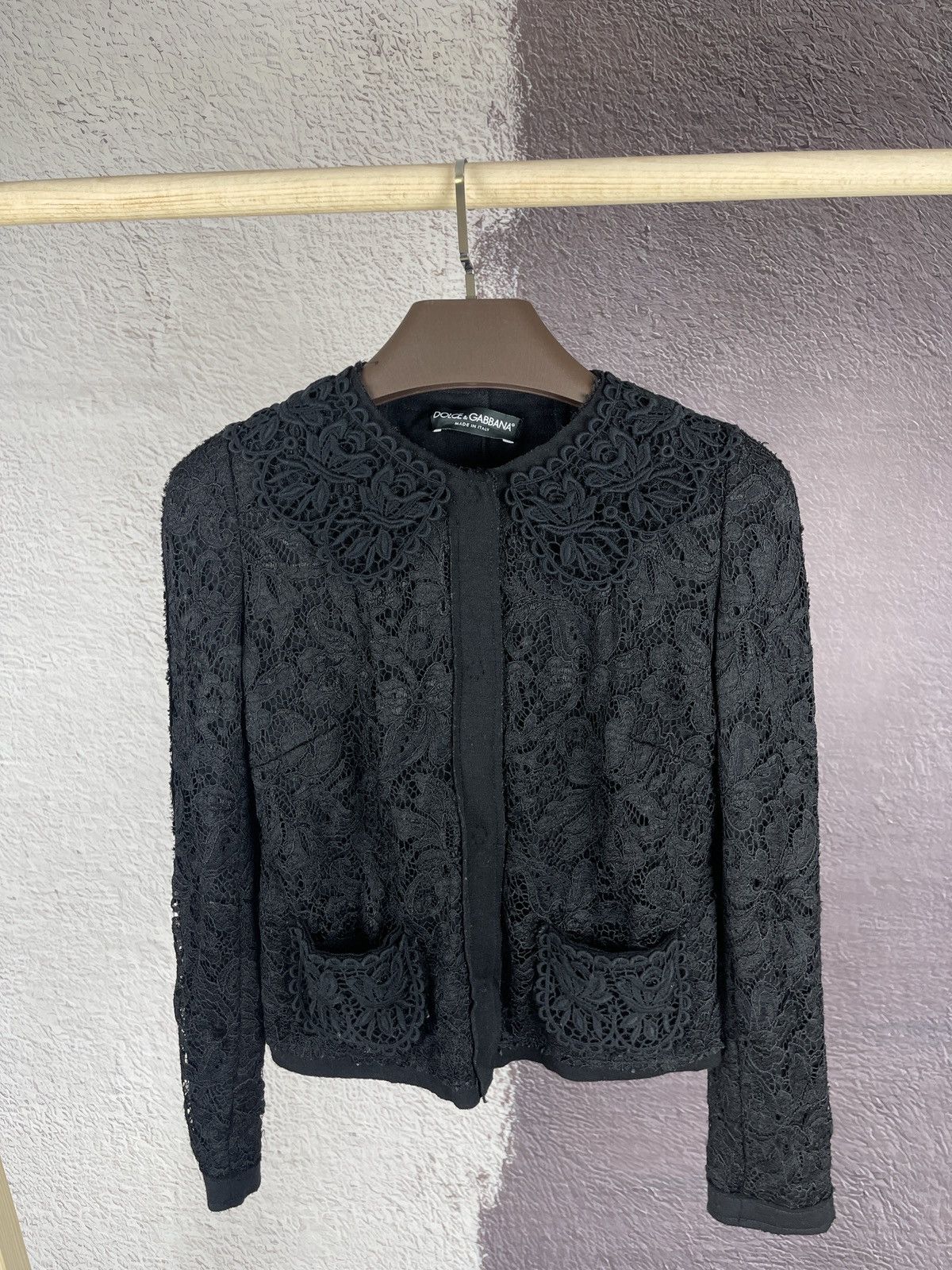 image of Dolce Gabbana Single-Breasted Lace Jacket in Black, Women's (Size Small)