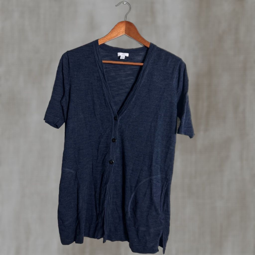 J. Jill VINTAGE J Jill Cardigan Knit Linen Blend Navy XS Women Short Sleeve Button Up Sweater blue Size XS / US 0-2 / IT 36-38 - 1 Thumbnail