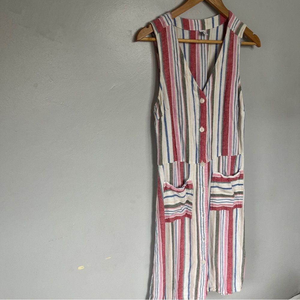 Old Navy Old Navy Linen Blend Button Dress Medium Stripe Sleeveless Size M / US 6-8 / IT 42-44 - 2 Thumbnail