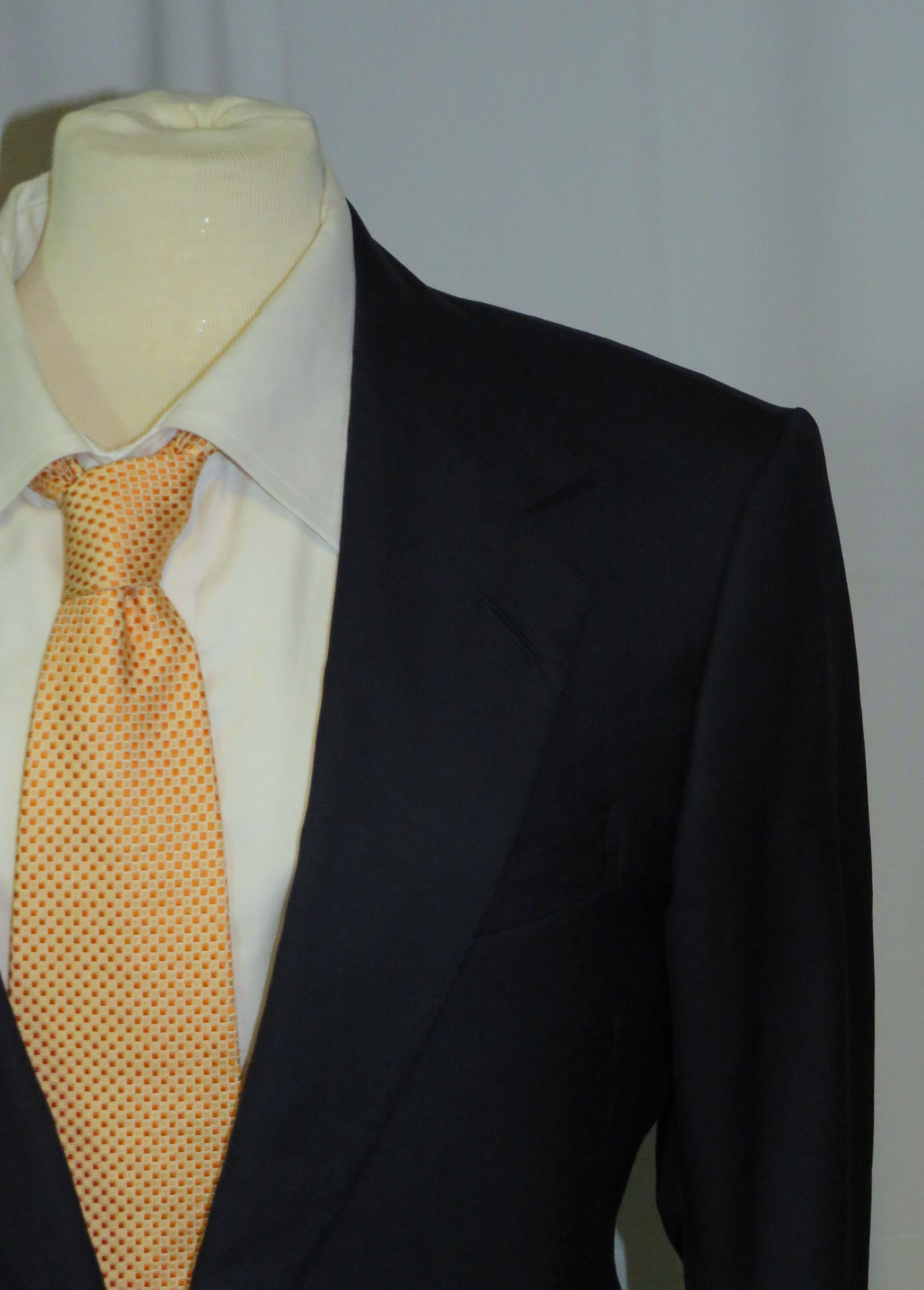 Huntsman × Savile Row Bespoke 2021 Solid Navy One Button Suit 36S Size 36S - 5 Thumbnail