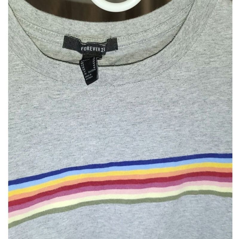 Forever 21 Forever 21 Gray Rainbow Stripe Short Sleeve Crop Tee Size M Size M / US 6-8 / IT 42-44 - 3 Thumbnail